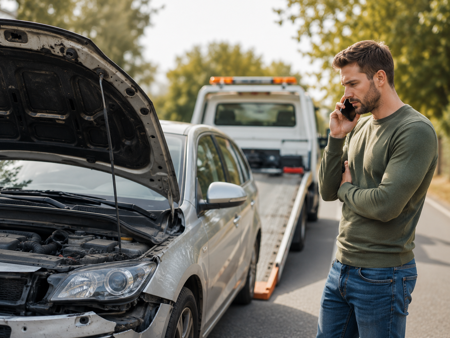 Image professionnelle illustrant pourquoi choisir Delivauto pour vendre une voiture d’occasion devenue compliquée à gérer. Le visuel doit montrer une situation réaliste dans laquelle un automobiliste souhaite vendre un véhicule en panne, accidenté, non roulant, immobilisé ou trop coûteux à réparer, sans passer par les annonces classiques et sans perdre du temps avec des acheteurs peu sérieux. L’image représente l’idée d’un accompagnement professionnel, d’une estimation gratuite, d’un échange clair et d’une reprise automobile rassurante. Elle peut mettre en scène une voiture d’occasion sur un parking, devant un garage, devant un domicile ou dans un environnement automobile crédible, avec une ambiance propre, moderne et commerciale. Le sujet visuel doit renforcer les bénéfices principaux de Delivauto : gain de temps, vente plus simple, moins de stress, pas de déplacement inutile, dossier étudié selon l’état réel du véhicule et possibilité de reprise partout en France. Cette image est destinée à une page marketing sur les avantages Delivauto et doit soutenir les mots clés reprise voiture occasion, vendre voiture en panne, rachat voiture accidentée, estimation véhicule gratuite, voiture non roulante, moteur HS, voiture avec fort kilométrage, reprise professionnelle, vente sans stress et solution simple pour véhicule difficile à vendre. Le visuel ne doit pas contenir de texte incrusté, mais il doit rester clair, humain, réaliste, rassurant et cohérent avec l’identité de Delivauto.