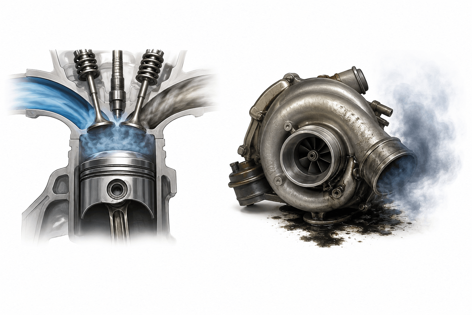 Fumée bleue moteur, le moment d’apparition donne un indice important pour comprendre si la voiture brûle de l’huile à cause des joints de soupape, des segments, du turbo, de l’usure moteur ou d’un problème de lubrification. Une fumée bleue à l’échappement signifie souvent que de l’huile entre dans la combustion. Mais l’origine exacte ne se trouve pas uniquement en regardant la couleur : il faut aussi observer quand la fumée apparaît, à froid, au ralenti, en accélération, en montée, après une décélération ou après une intervention mécanique.
Un nuage bleu au premier démarrage peut orienter vers des joints de queue de soupape fatigués. L’huile descend alors dans les cylindres lorsque le moteur est arrêté, puis brûle au redémarrage. Une fumée bleue à forte accélération ou en montée peut plutôt faire penser à des segments usés, des cylindres fatigués ou un turbo qui laisse passer l’huile. Après une longue décélération, la piste des joints de soupape ou d’un passage d’huile doit être étudiée. Si la fumée bleue apparaît en permanence au ralenti, l’usure moteur, la ventilation du carter ou une surpression interne peuvent être en cause.
Après une vidange, une fumée bleue peut parfois venir d’un trop-plein d’huile ou d’une huile inadaptée à la motorisation. Après le remplacement d’un turbo, il peut aussi rester de l’huile résiduelle dans l’échappement, mais il faut vérifier que la cause initiale a bien été corrigée. Sur un moteur turbo, il ne faut pas condamner automatiquement le turbocompresseur. Une mauvaise lubrification, un filtre à air bouché, une injection défectueuse, une durite obstruée, une ventilation de carter encrassée ou un échappement bouché peuvent produire des symptômes proches et parfois endommager le turbo secondairement.
Delivauto conseille de comparer les symptômes avant d’accepter un gros devis : niveau d’huile qui baisse, fumée bleue au démarrage, fumée en montée, perte de puissance, voyant moteur, bruit de turbo, surconsommation, contrôle technique refusé ou moteur qui fatigue. Si la réparation devient trop coûteuse, Delivauto peut étudier la reprise d’une voiture qui fume bleu, moteur usé, turbo HS, segmentation fatiguée, non roulante, sans CT ou avec gros frais mécaniques. Une estimation permet alors de comparer la réparation avec la valeur réelle du véhicule.