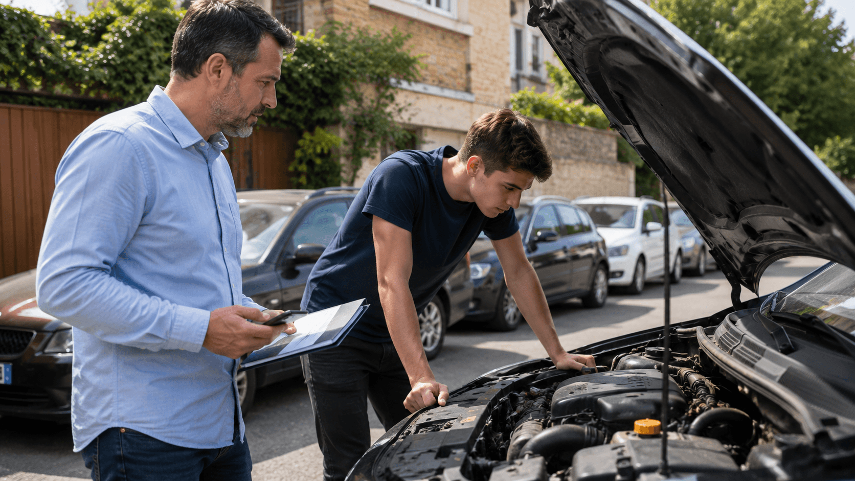 Jeune conducteur examinant une voiture d’occasion après l’obtention du permis, avec les bons réflexes à adopter avant d’acheter sa première voiture. Quand on vient d’avoir le permis, l’achat d’un véhicule d’occasion peut être excitant, mais il faut rester prudent. Une voiture propre en photo ou bien présentée par le vendeur peut cacher des frais importants. Avant de signer, il faut regarder l’état réel du véhicule : kilométrage, contrôle technique, entretien, factures, pneus, freins, embrayage, moteur, boîte de vitesses, carrosserie, voyants au tableau de bord et éventuelles réparations à prévoir.
Pour un jeune conducteur, le bon choix n’est pas forcément la voiture la moins chère. Il vaut mieux privilégier une voiture fiable, simple à assurer, économique à entretenir et adaptée aux trajets du quotidien. Une citadine essence bien suivie, une petite compacte fiable ou un modèle avec historique clair peut être plus rassurant qu’une voiture plus puissante, trop kilométrée ou vendue sans documents précis. L’essai routier est aussi essentiel : démarrage à froid, bruit moteur, passage des vitesses, freinage, direction, fumée à l’échappement, vibrations et comportement général doivent être vérifiés avec attention.
Les jeunes permis doivent aussi se méfier des véhicules qui semblent être de bonnes affaires mais qui présentent déjà des signaux inquiétants : voyant moteur allumé, fuite de liquide de refroidissement, FAP bouché, défaut AdBlue, turbo fatigué, joint de culasse, batterie faible, embrayage usé, boîte automatique ou manuelle HS, contrôle technique défavorable, carrosserie accidentée ou historique flou. Une première voiture doit permettre de rouler sereinement, pas de commencer avec un gros devis mécanique quelques semaines après l’achat.
Chez Delivauto, beaucoup de véhicules sont proposés à la reprise après une panne, un mauvais achat ou des frais devenus trop importants. Si une voiture d’occasion achetée récemment devient difficile à garder, en panne, non roulante, sans CT, accidentée, moteur HS ou trop coûteuse à réparer, Delivauto peut étudier sa reprise selon son état réel. L’objectif est d’aider les automobilistes à prendre une décision claire : réparer, conserver ou vendre le véhicule en l’état si la reprise est possible.